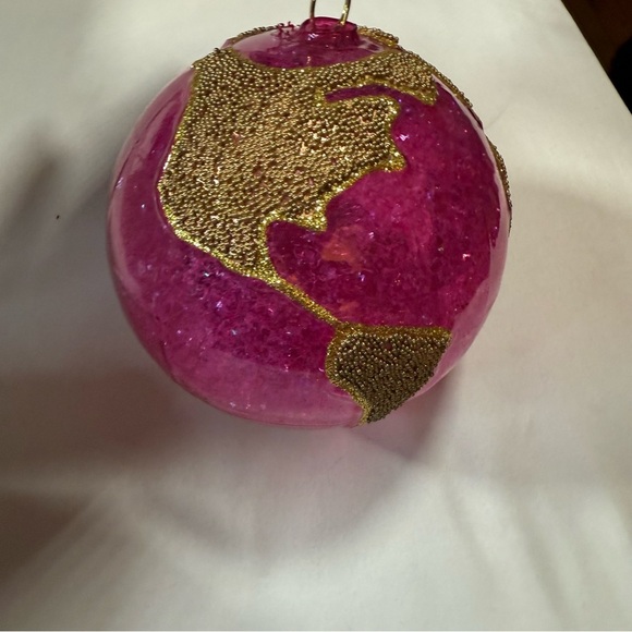 Anthropologie Fuchsia and Gold World Ornament - Picture 6 of 7